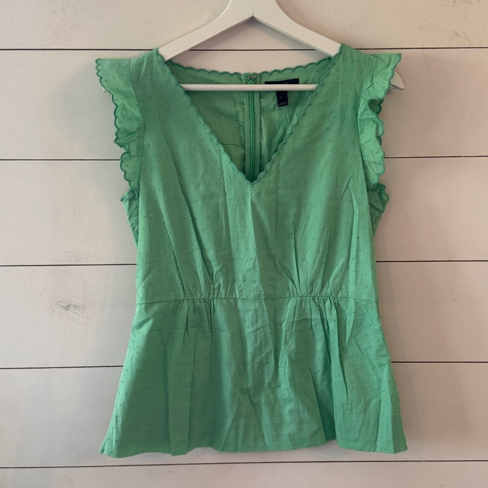 J Crew Swiss Dot Peplum Cap Flutter Sleeve Blouse Size 2